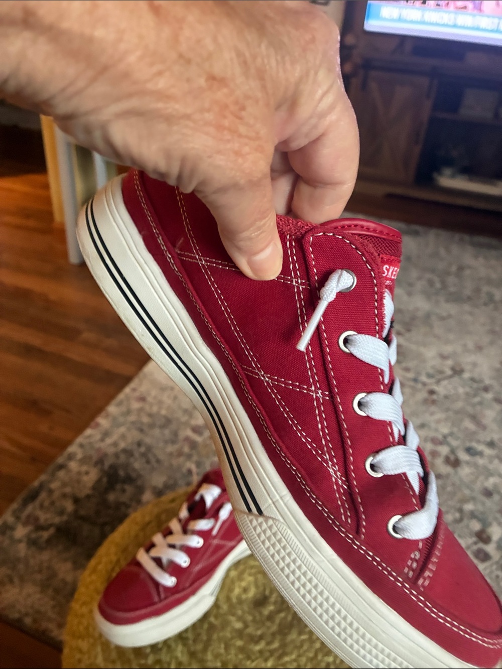 Skechers Womens, Air Cooled, Arch Fit, Red CanvasSneakers with White Laces - Picture 6 of 6